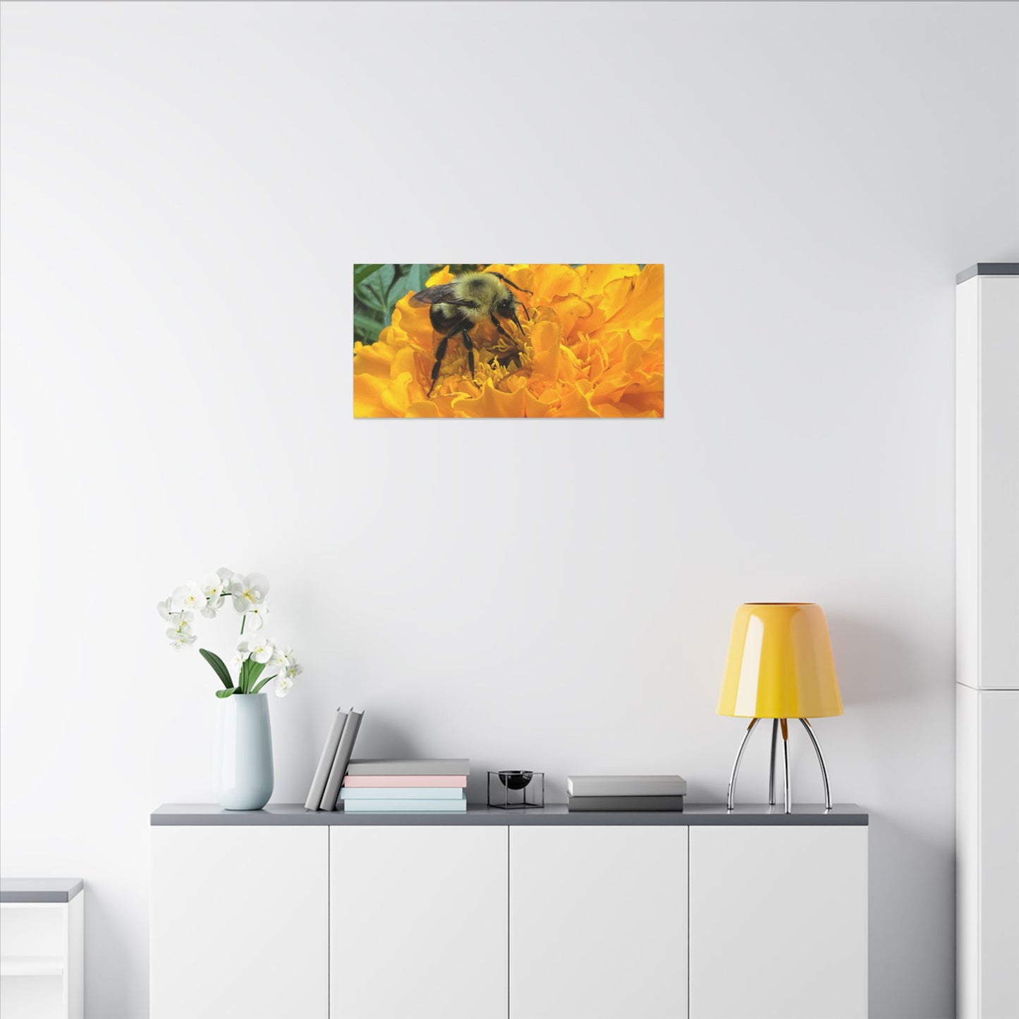 Canvas Print - Bee on Marigold MA (original photograph by Kind River Studio)