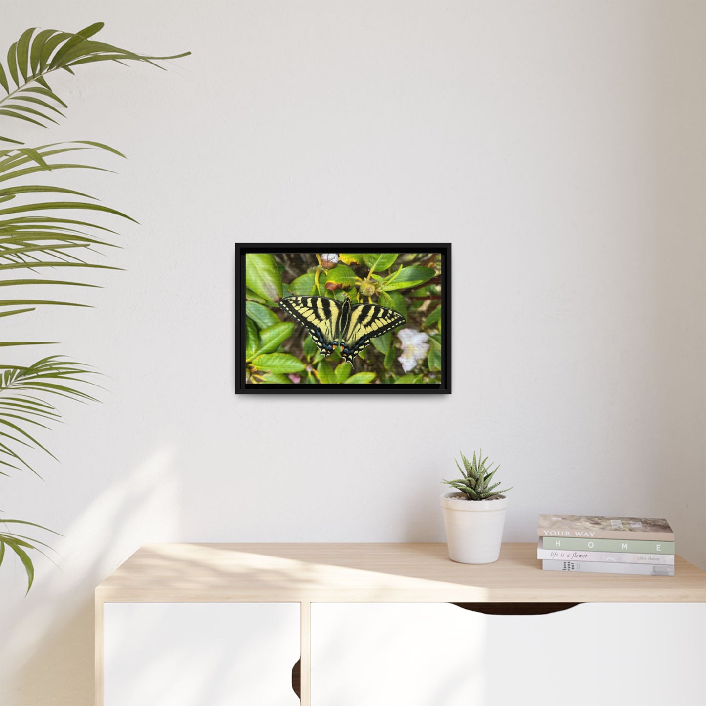Canvas Print in Frame - Eastern Tiger Swallowtail Butterfly on Rhodie (original photograph by Kind River Studio)