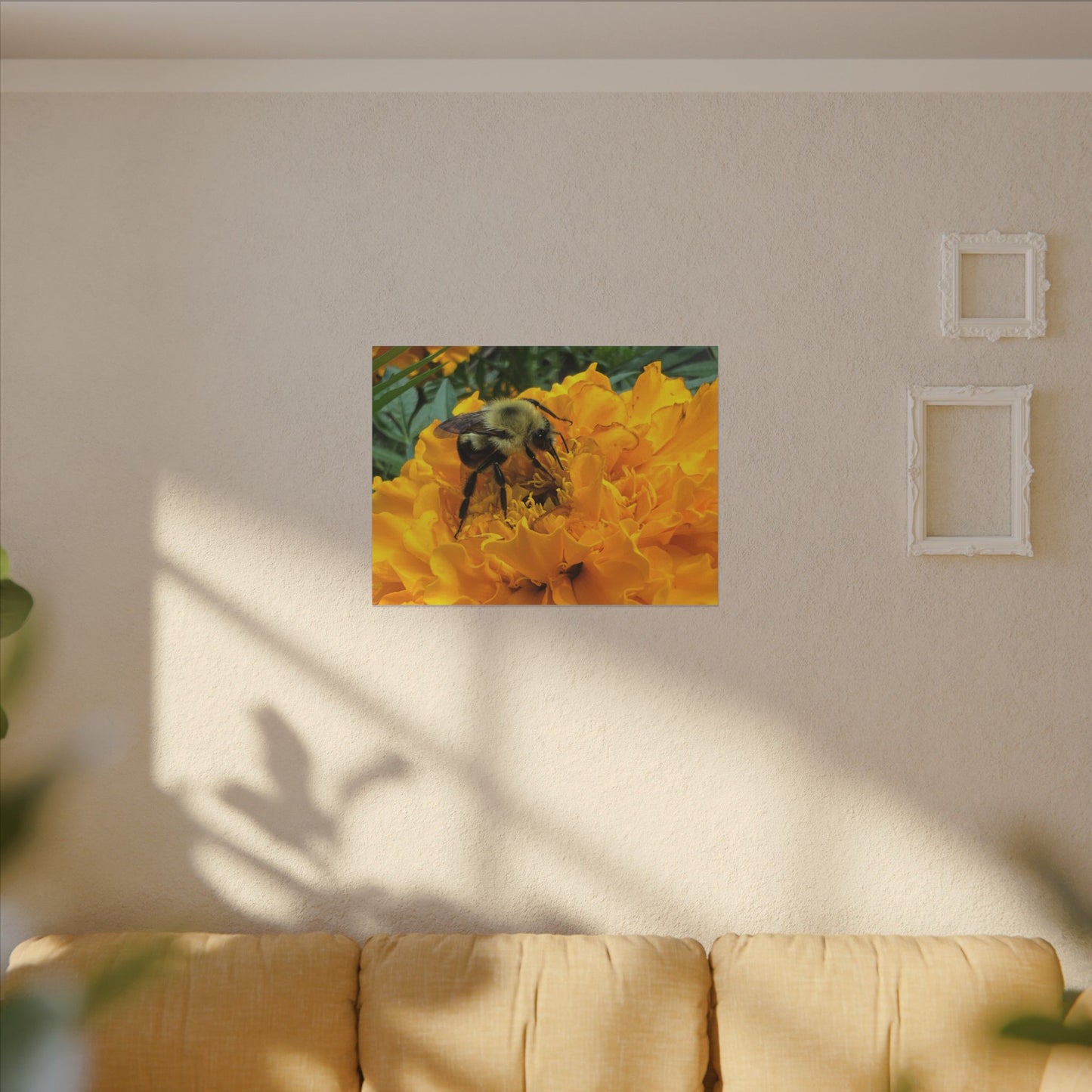 Canvas Print - Bee on Marigold MA (original photograph by Kind River Studio)