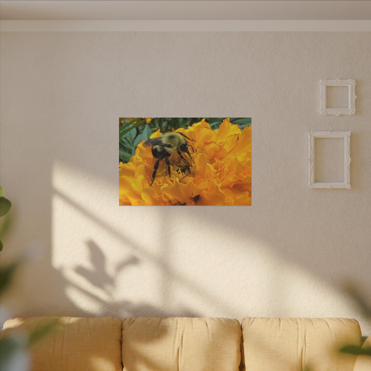 Canvas Print - Bee on Marigold MA (original photograph by Kind River Studio)