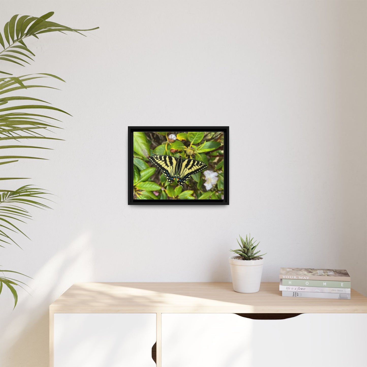 Canvas Print in Frame - Eastern Tiger Swallowtail Butterfly on Rhodie (original photograph by Kind River Studio)