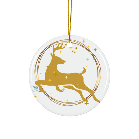 Ornament (Ceramic | Round) - Prancing Deer