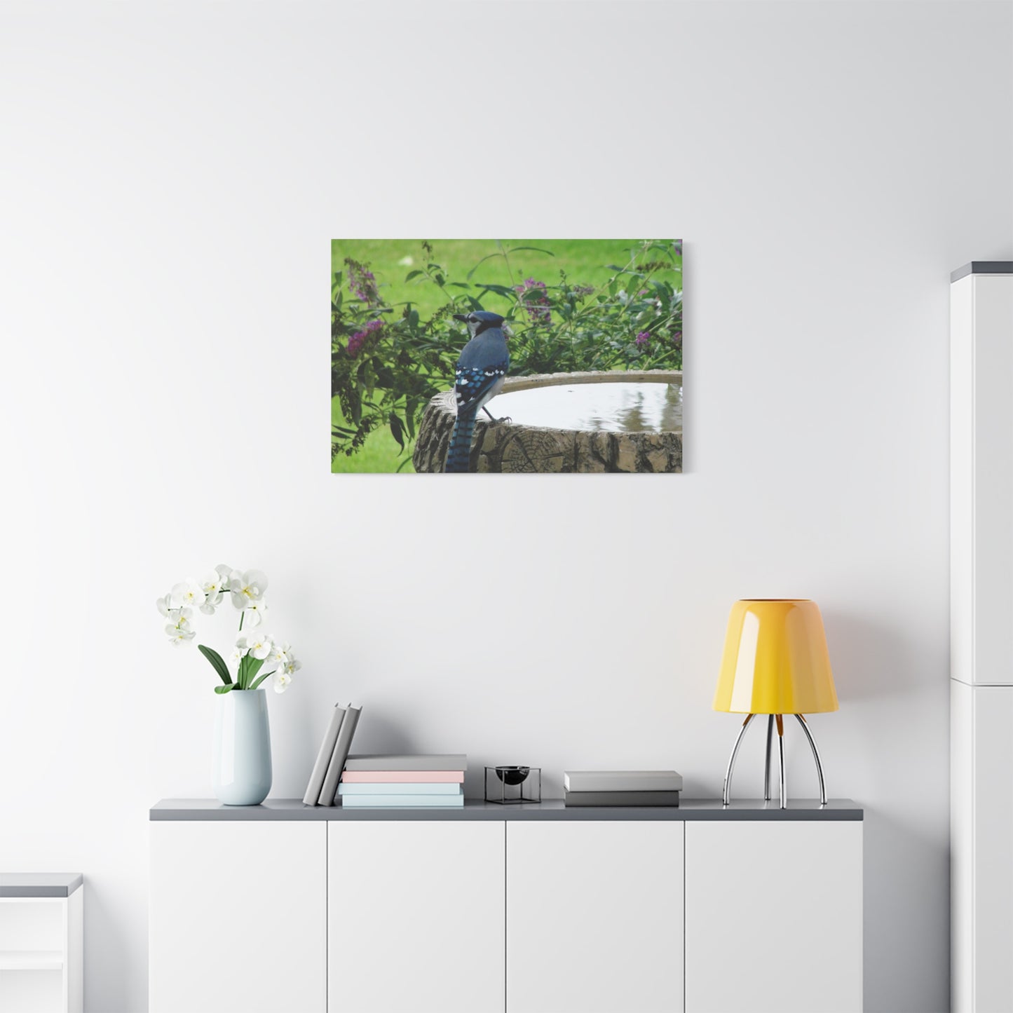 Canvas Print - Blue Jay at Bath (original photograph by Kind River Studio)