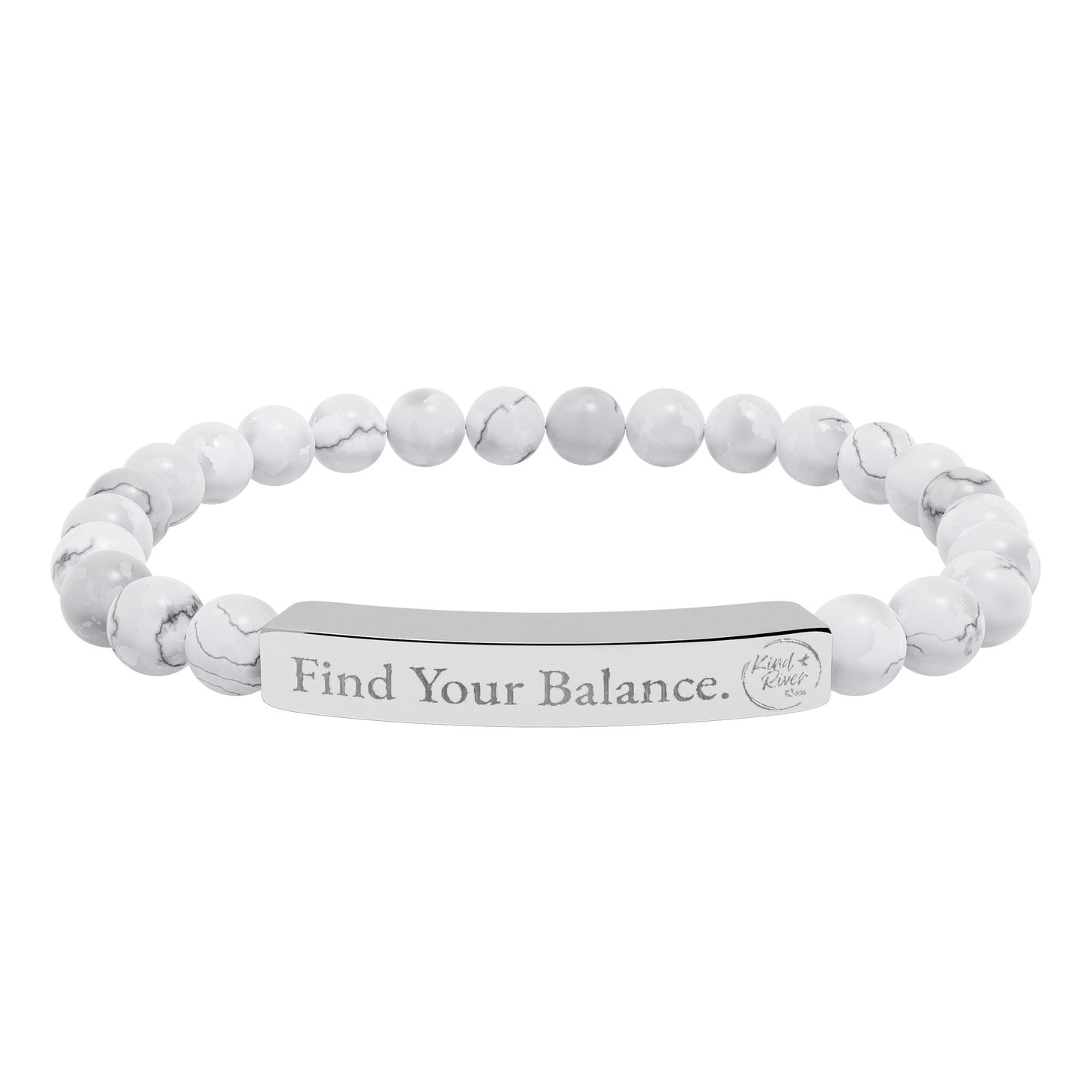 Bracelet - 'Find Your Balance' Engraved Natural Stone Stretch Bracelet