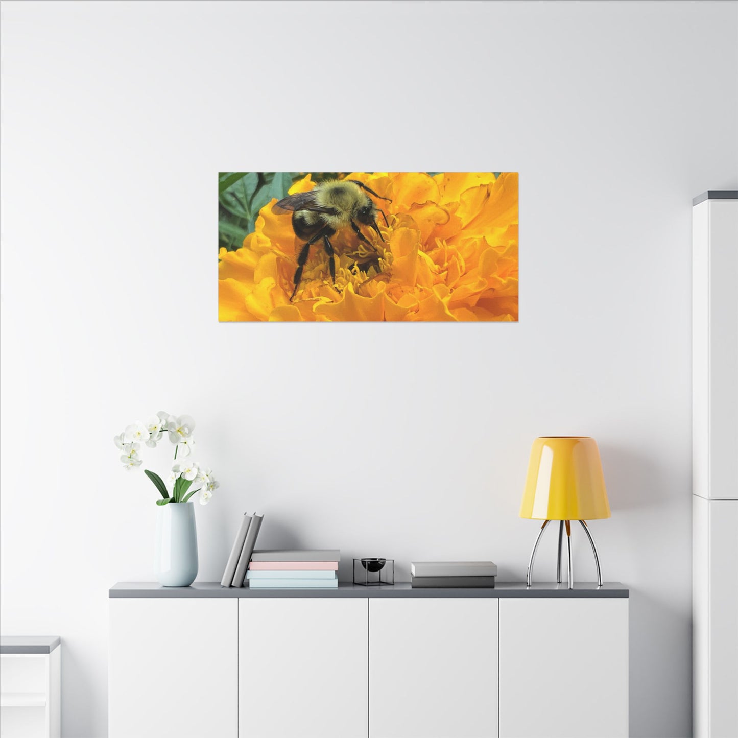 Canvas Print - Bee on Marigold MA (original photograph by Kind River Studio)