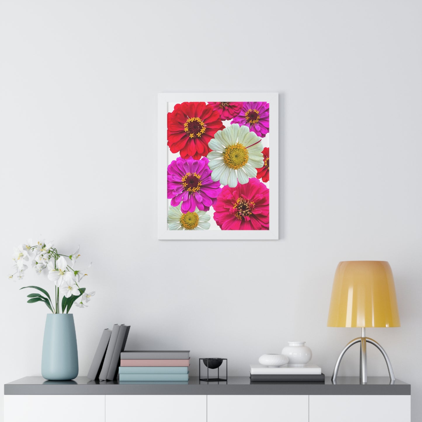 Poster Print in Frame - Zinnias (W/W)