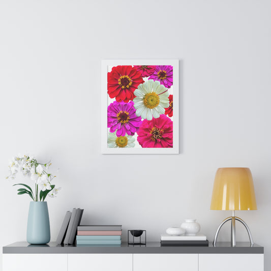 Poster Print in Frame - Zinnias (W/W)