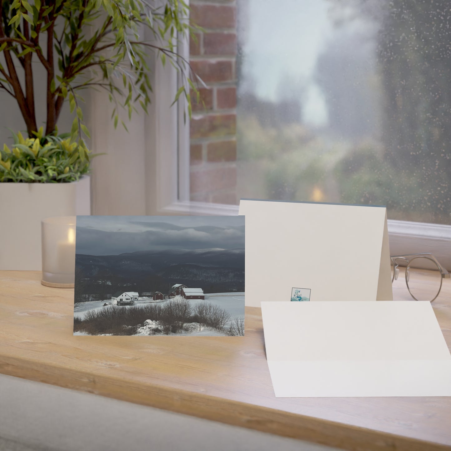 Note Cards | Set of 10 - Red Farm in Winter Hills