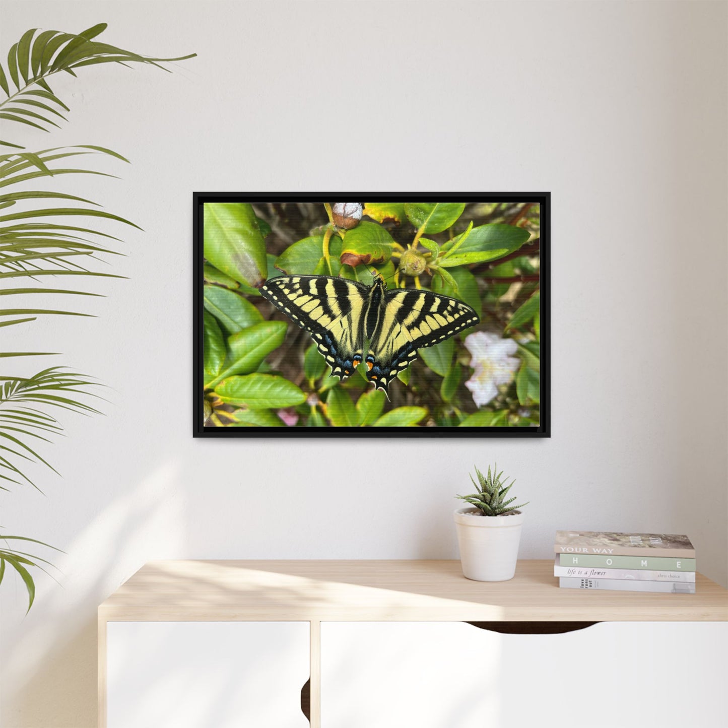 Canvas Print in Frame - Eastern Tiger Swallowtail Butterfly on Rhodie (original photograph by Kind River Studio)