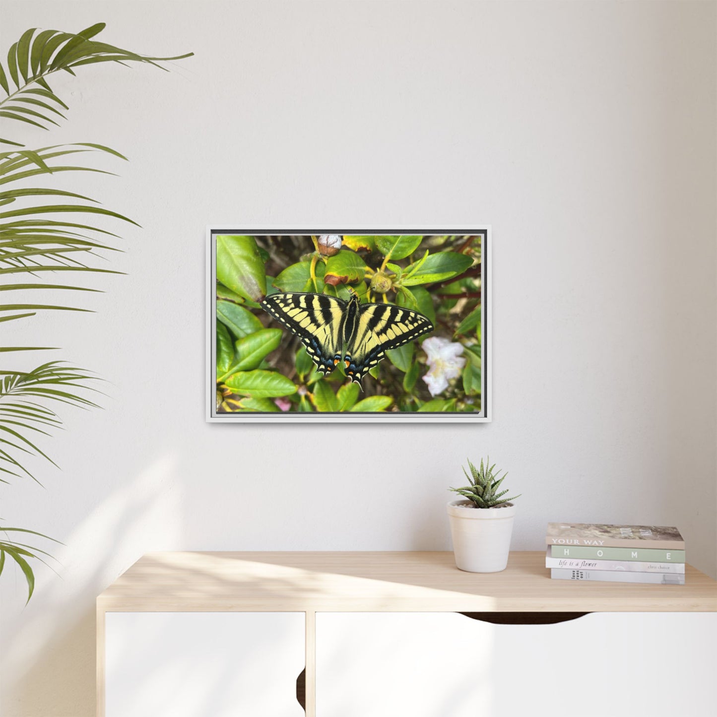 Canvas Print in Frame - Eastern Tiger Swallowtail Butterfly on Rhodie (original photograph by Kind River Studio)