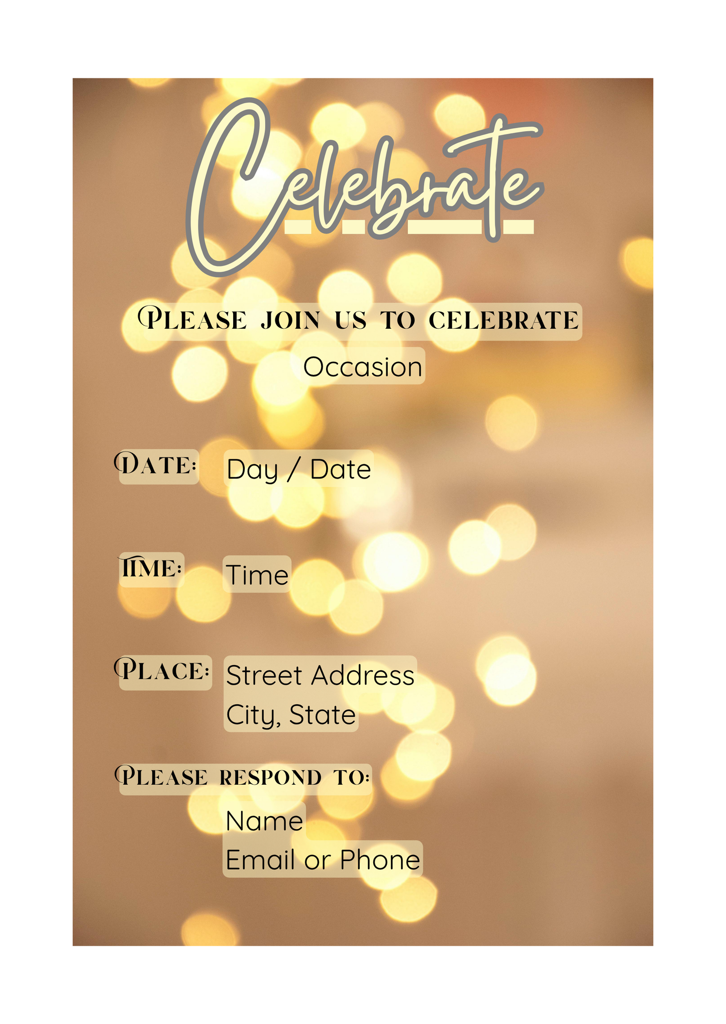 Customizable Invitation - Celebrate (Shimmer) | Digital Download Only