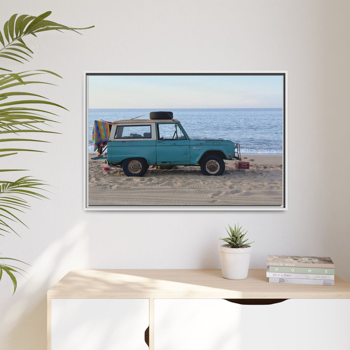 Vintage Beach Bronco Canvas Framed Print (original photograph by Kind River Studio)