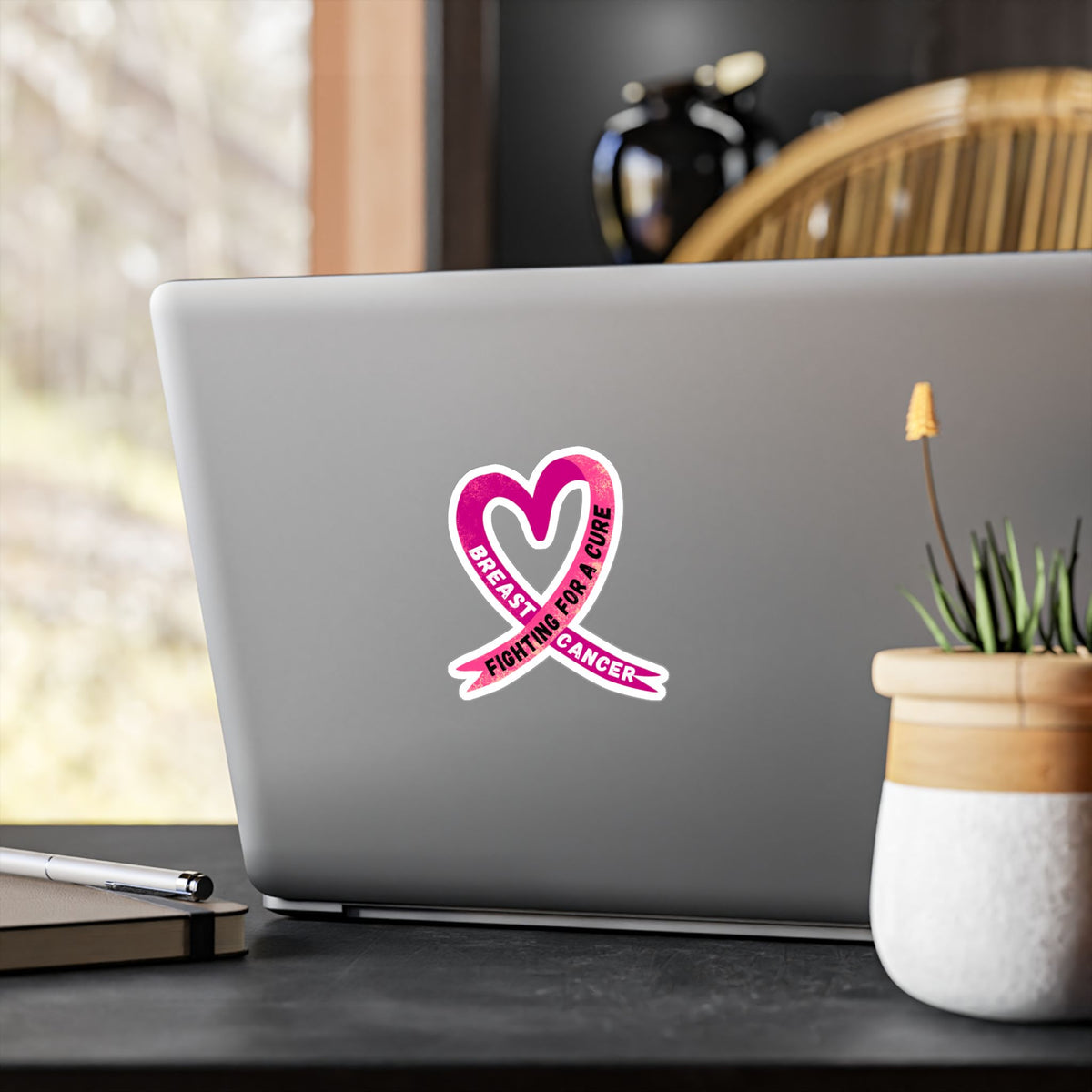 Breast Cancer Awareness Ribbon Kiss-Cut Vinyl Decal – "Fighting for a Cure"