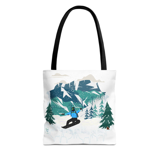 Snowboarder Mountain Tote Bag — Winter Sports Scenic Tote