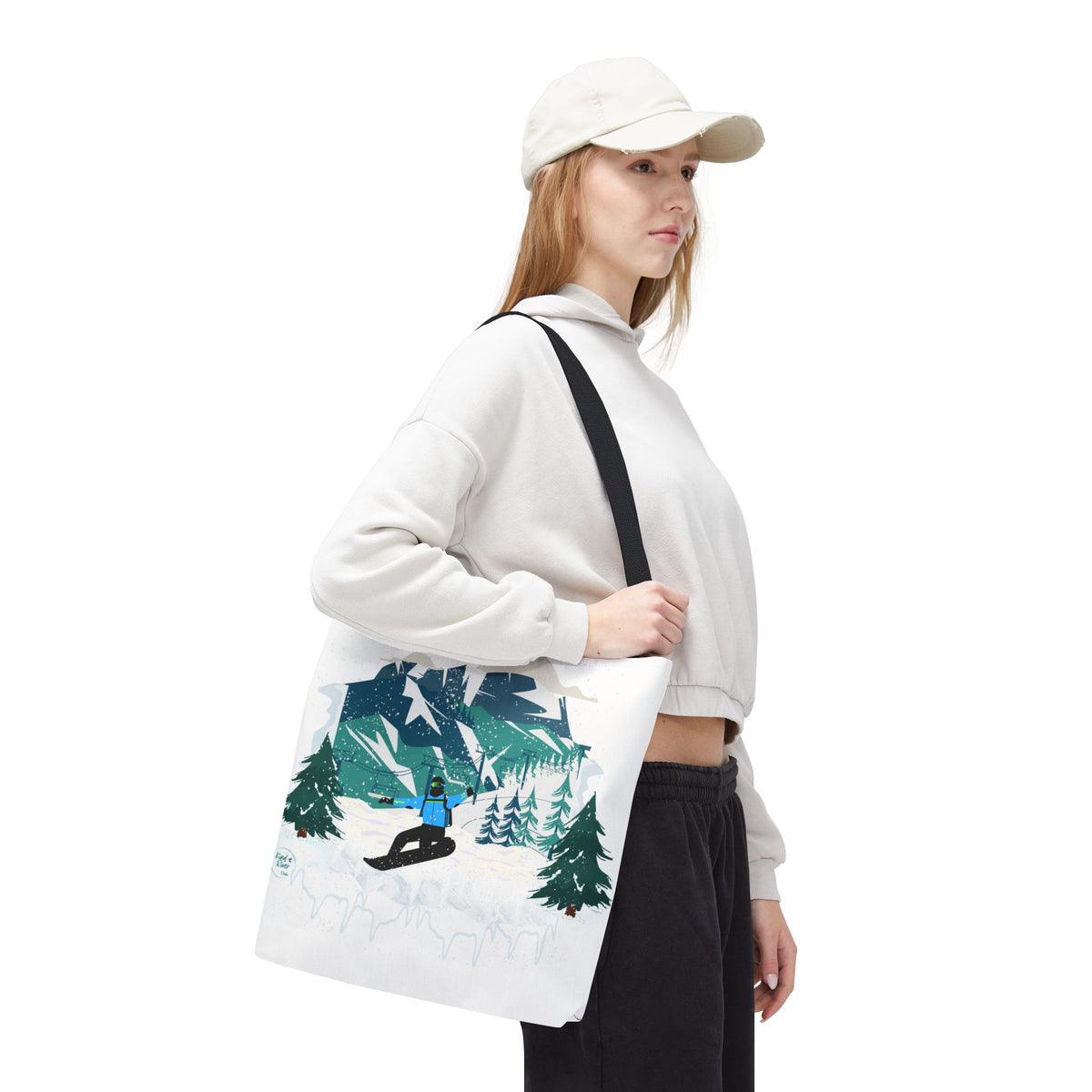 Snowboarder Mountain Tote Bag — Winter Sports Scenic Tote