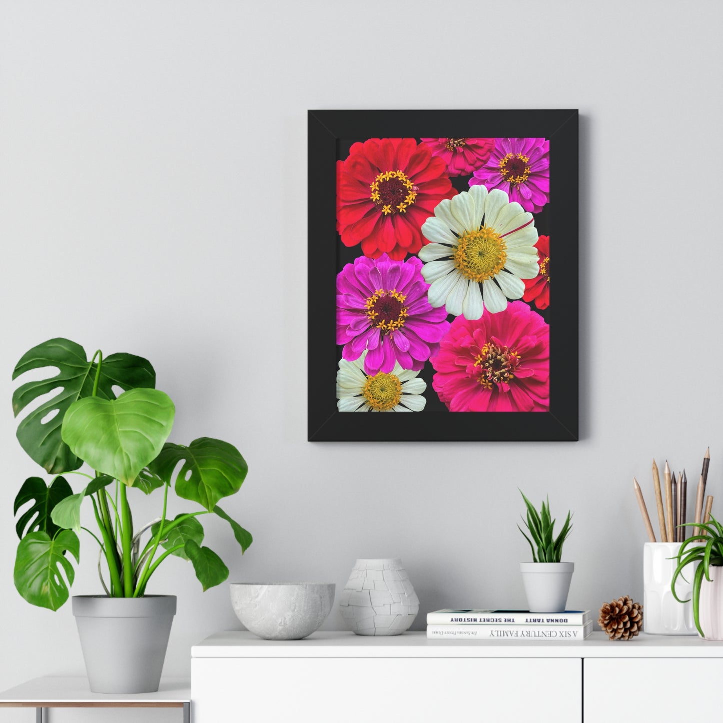 Poster Print in Frame - Zinnias (B/B)