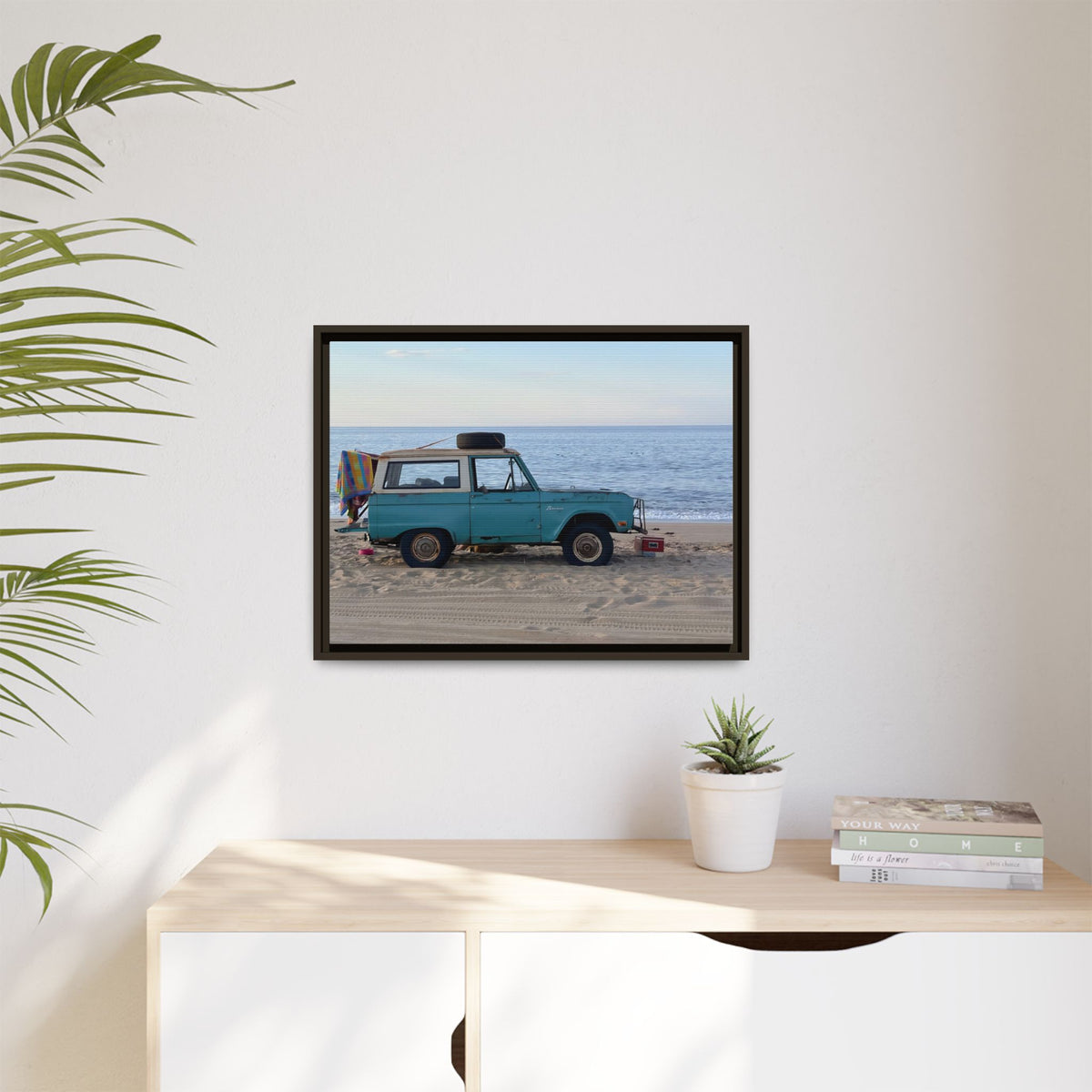 Vintage Beach Bronco Canvas Framed Print (original photograph by Kind River Studio)