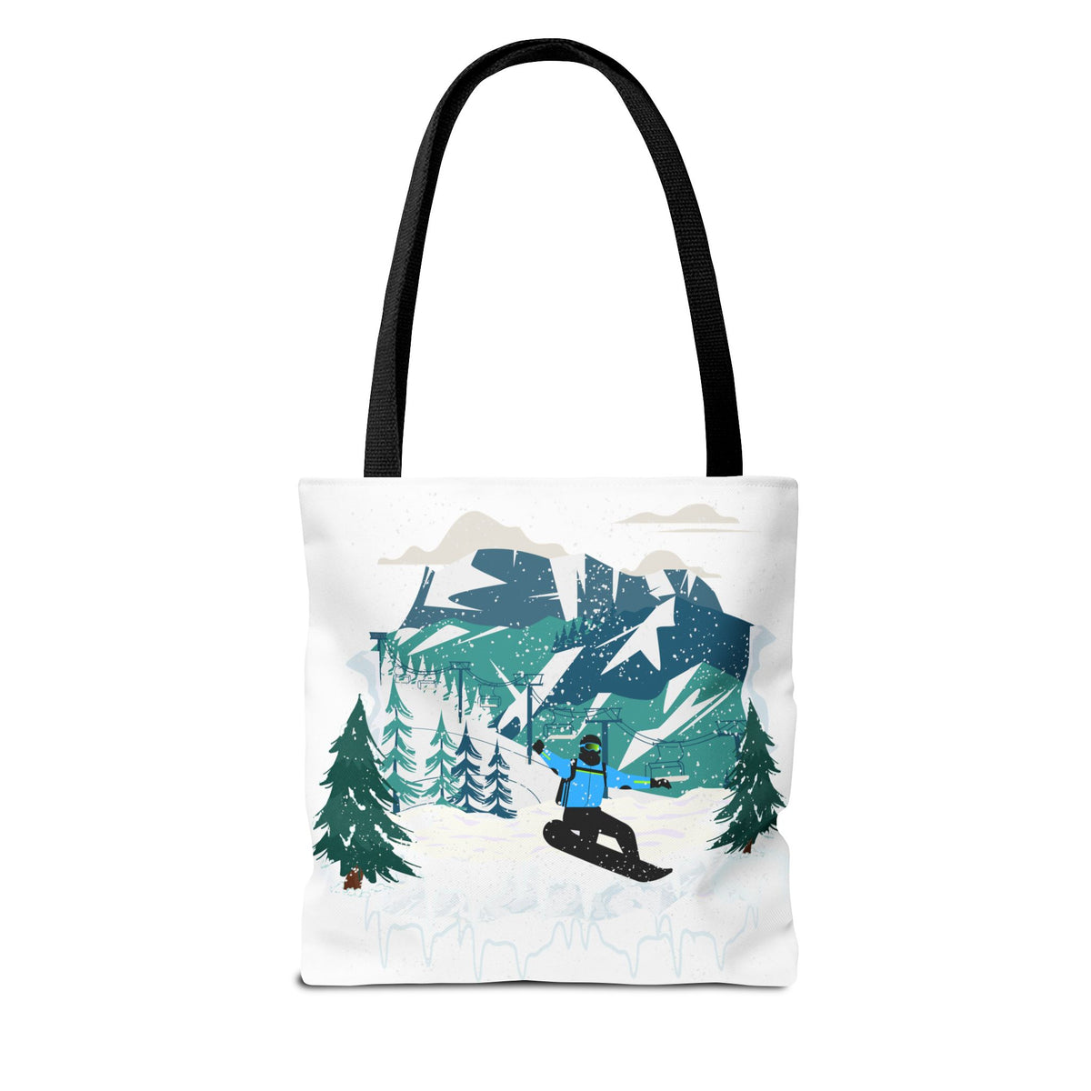 Snowboarder Mountain Tote Bag — Winter Sports Scenic Tote