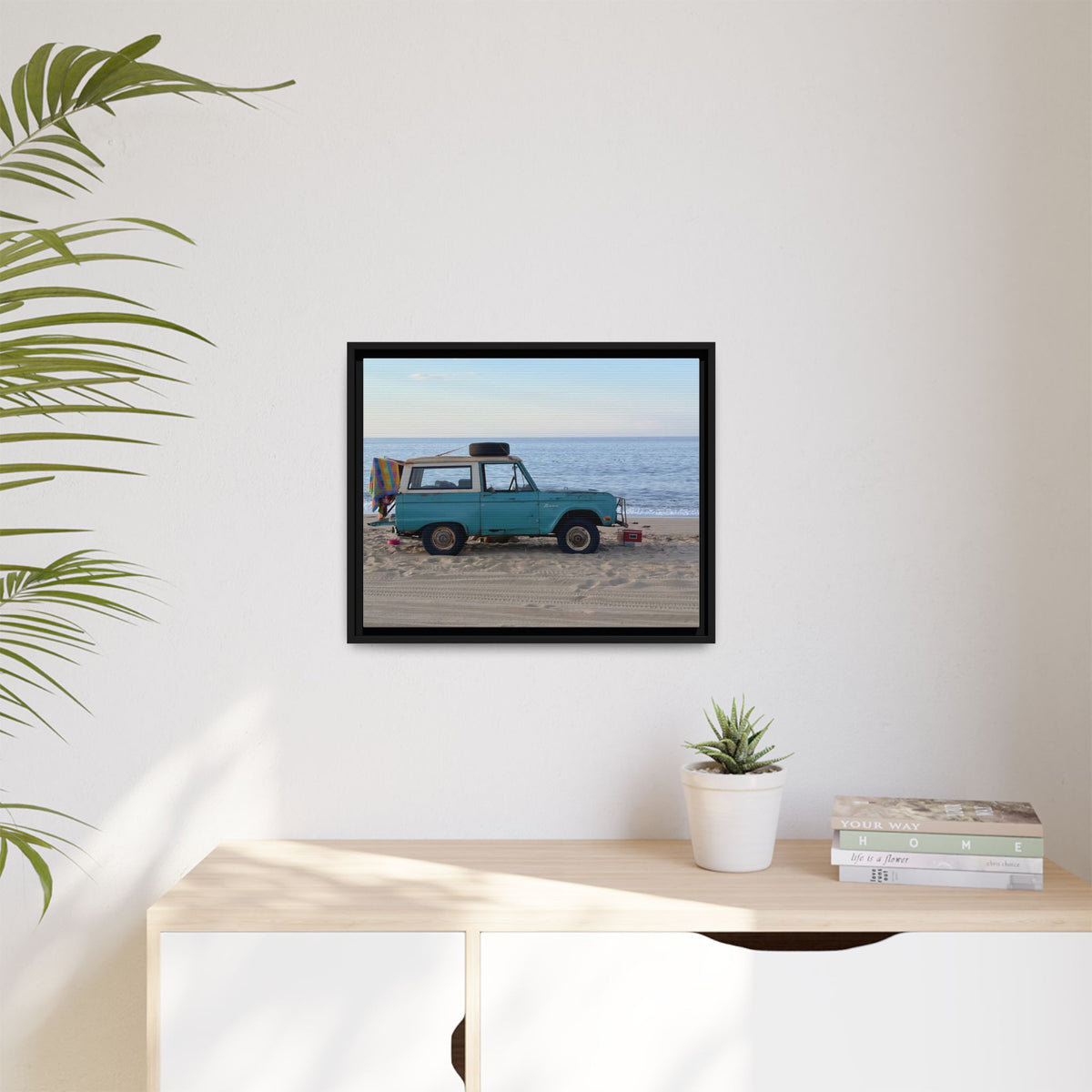 Vintage Beach Bronco Canvas Framed Print (original photograph by Kind River Studio)