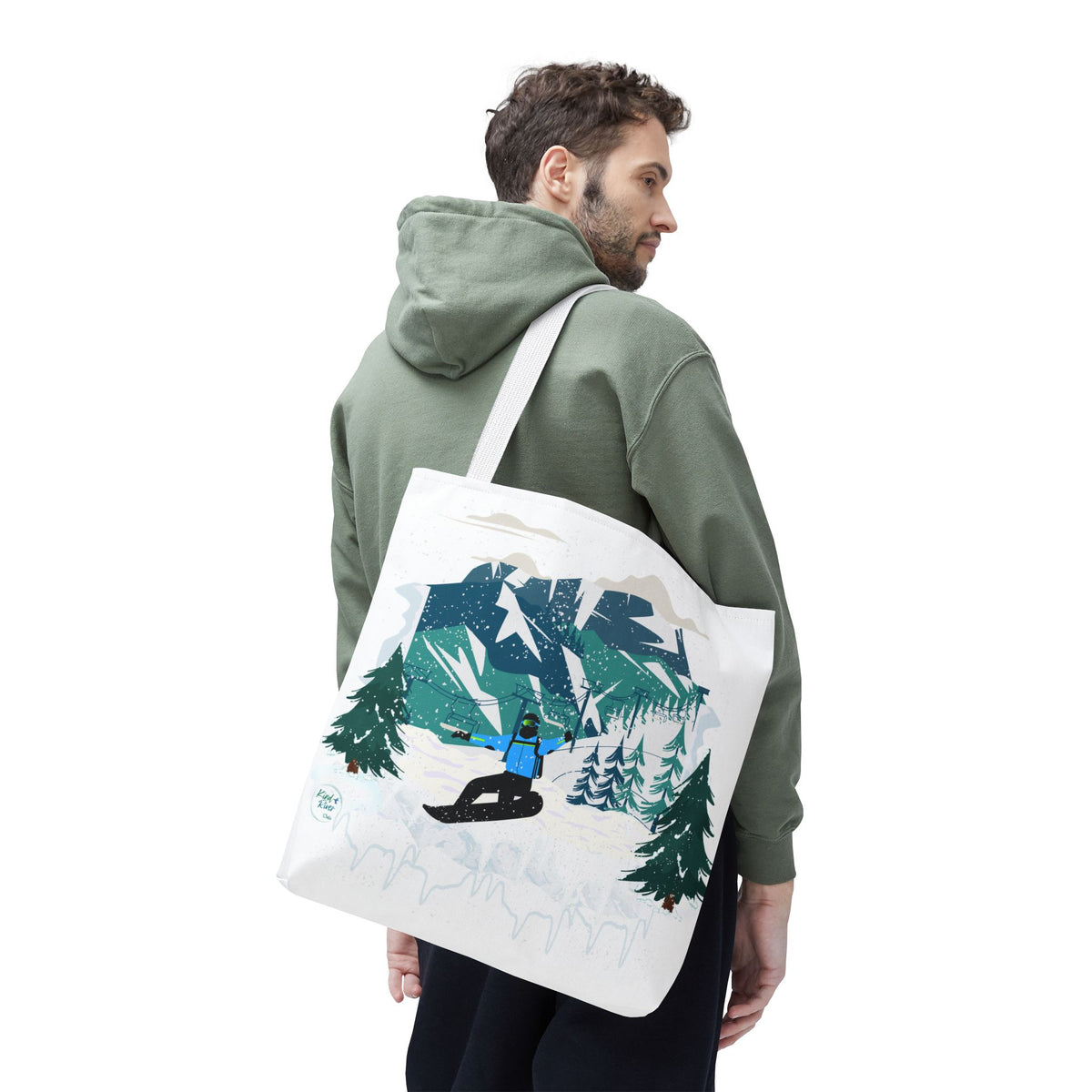 Snowboarder Mountain Tote Bag — Winter Sports Scenic Tote