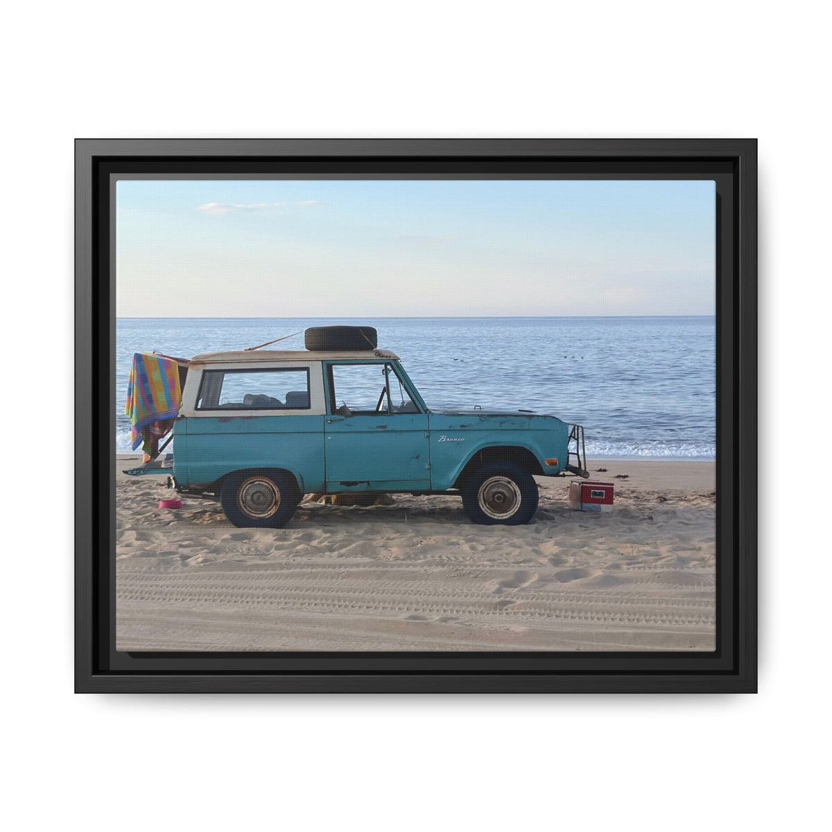 Vintage Beach Bronco Canvas Framed Print (original photograph by Kind River Studio)
