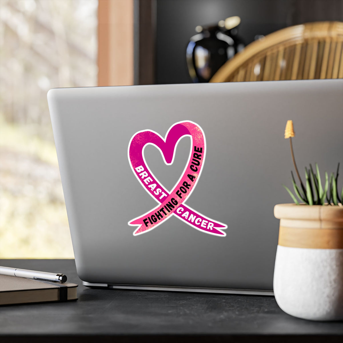 Breast Cancer Awareness Ribbon Kiss-Cut Vinyl Decal – "Fighting for a Cure"