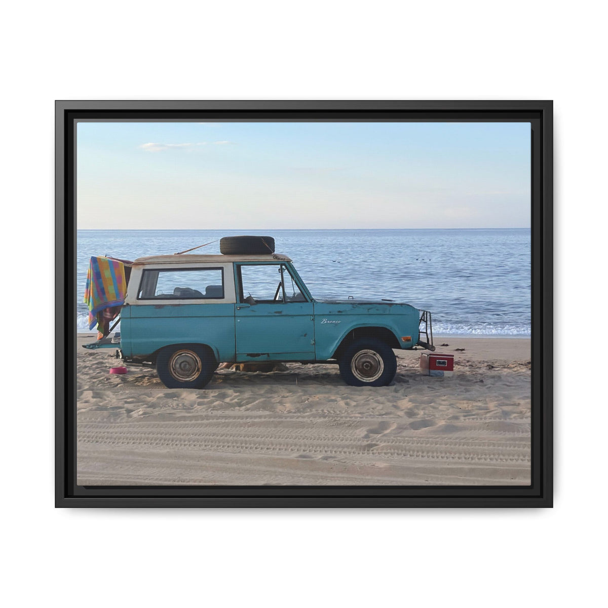 Vintage Beach Bronco Canvas Framed Print (original photograph by Kind River Studio)