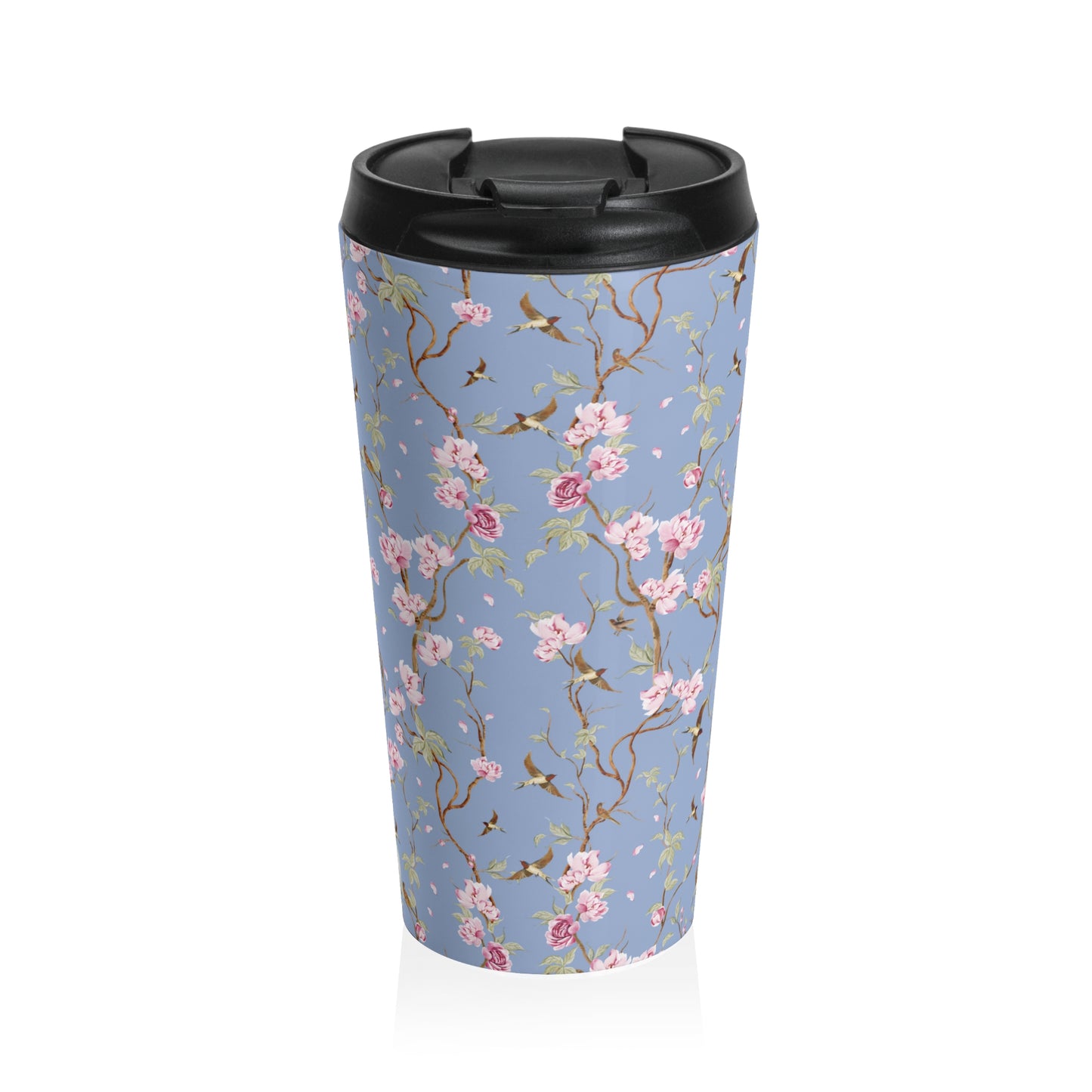 Vintage Pink Roses & Birds Travel Mug