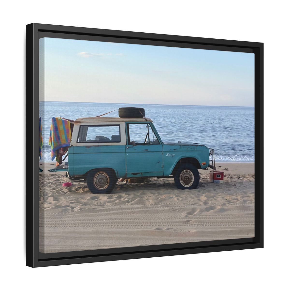Vintage Beach Bronco Canvas Framed Print (original photograph by Kind River Studio)