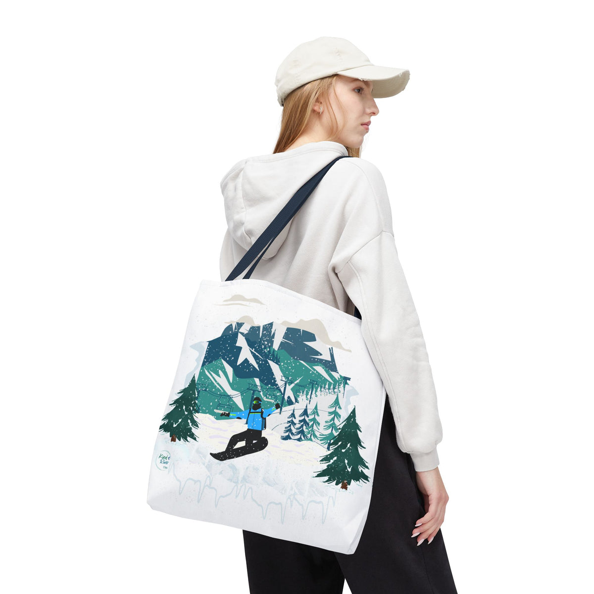 Snowboarder Mountain Tote Bag — Winter Sports Scenic Tote