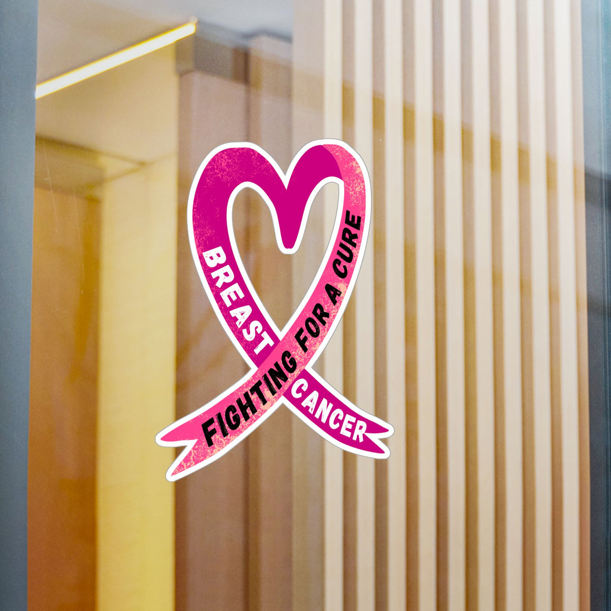 Breast Cancer Awareness Ribbon Kiss-Cut Vinyl Decal – "Fighting for a Cure"