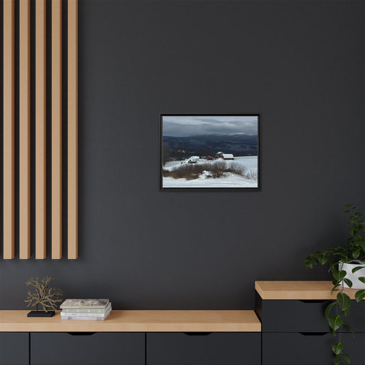 Canvas Print in Frame - Red Farm in Winter Hills (original photograph by Kind River Studio)