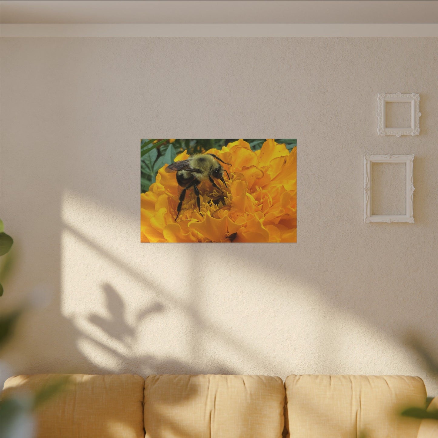 Canvas Print - Bumble Bee on Marigold (original photograph by Kind River Studio)