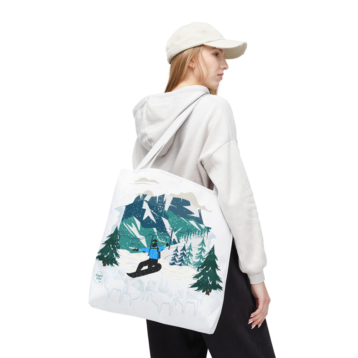 Snowboarder Mountain Tote Bag — Winter Sports Scenic Tote