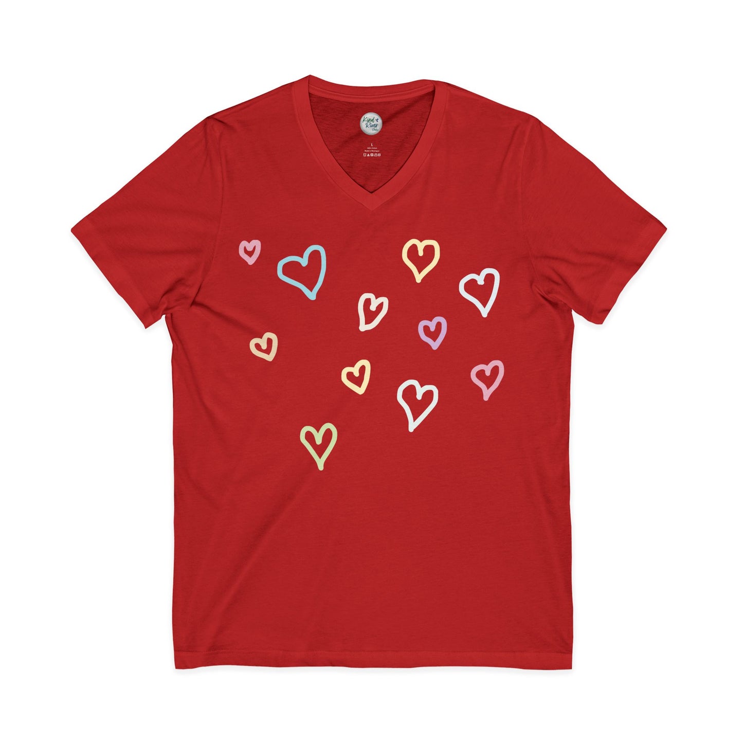 Pastel Hand Drawn Hearts V-Neck Tee (Adult)