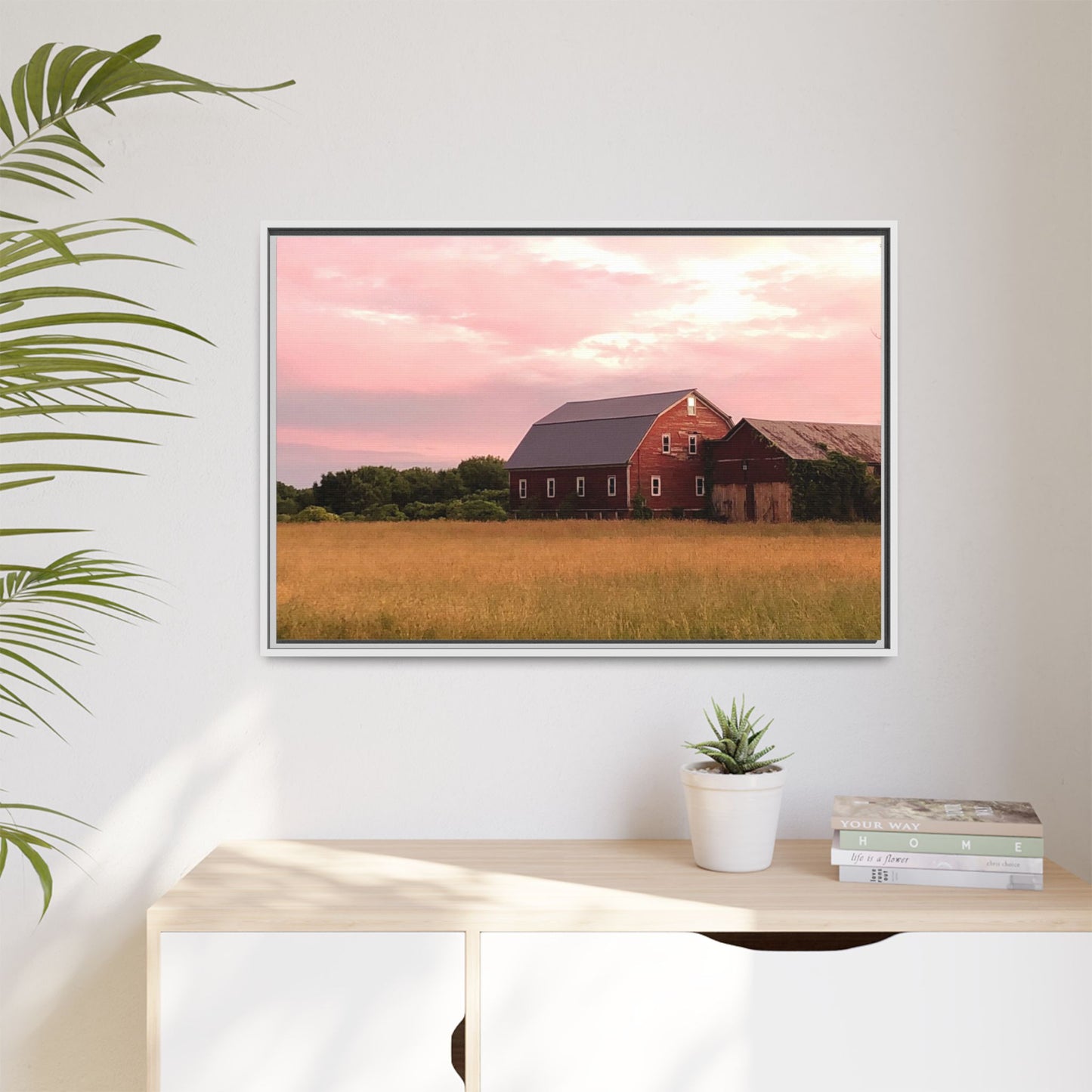 Canvas Print in Frame - Red Barn at Dusk (original photograph by Kind River Studio)