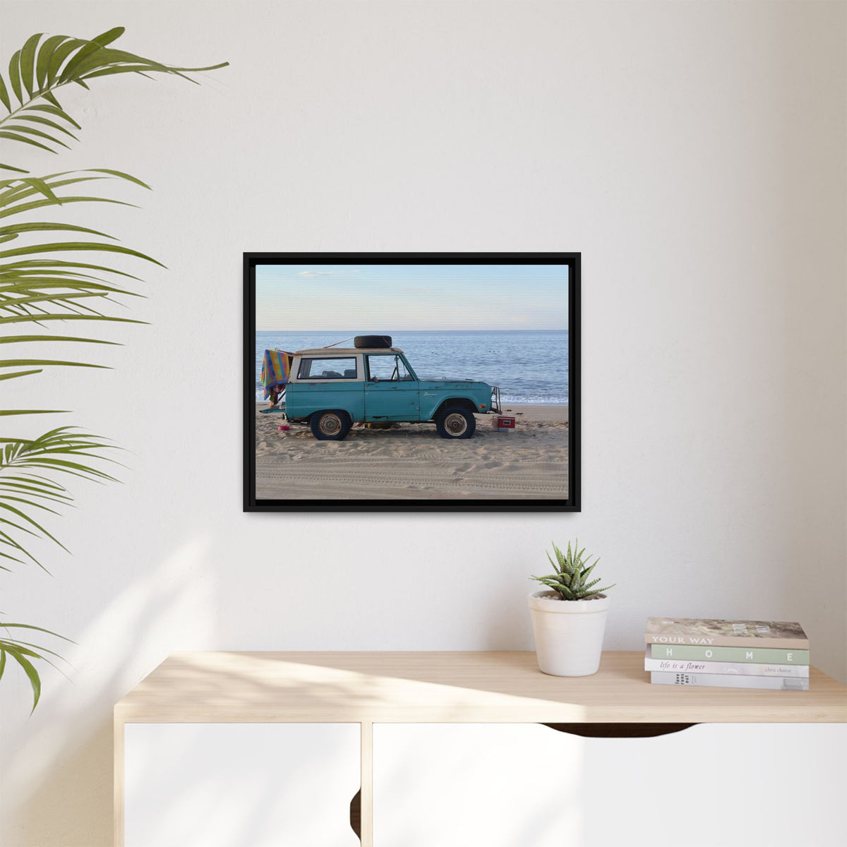 Vintage Beach Bronco Canvas Framed Print (original photograph by Kind River Studio)