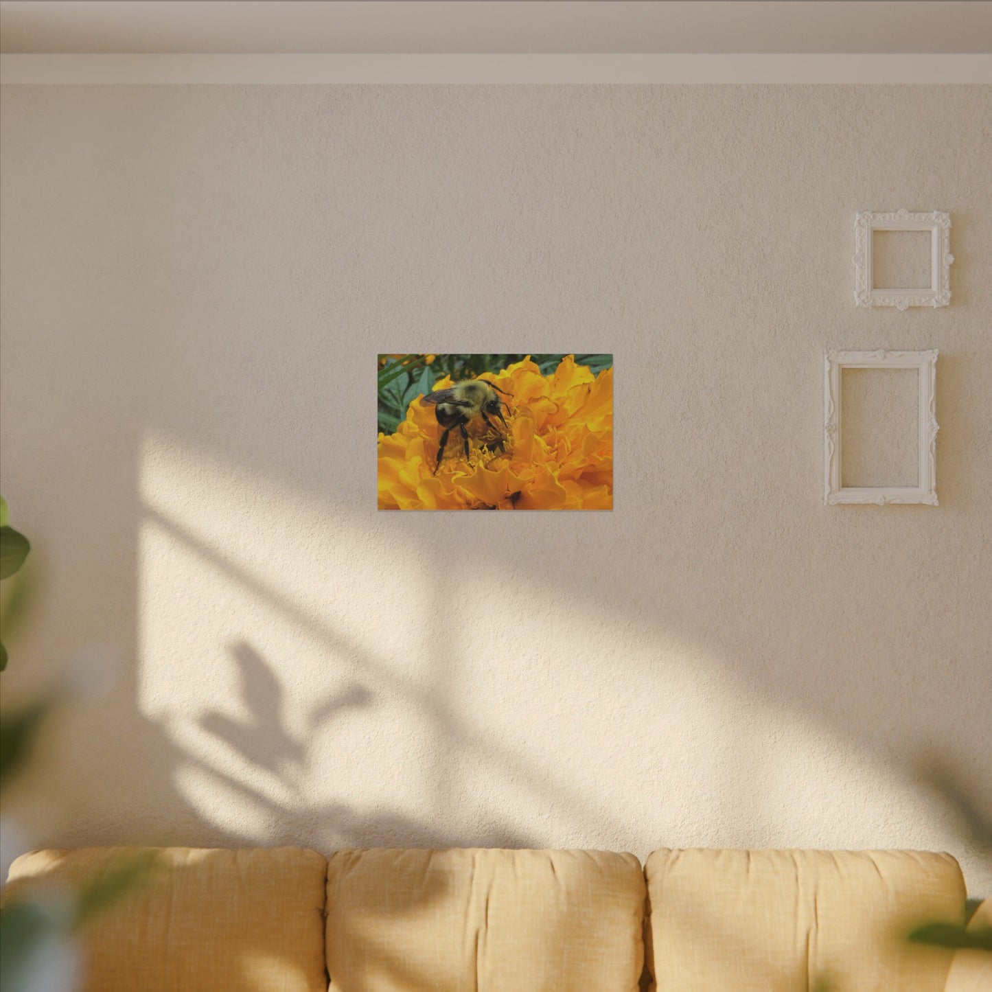 Canvas Print - Bee on Marigold MA (original photograph by Kind River Studio)