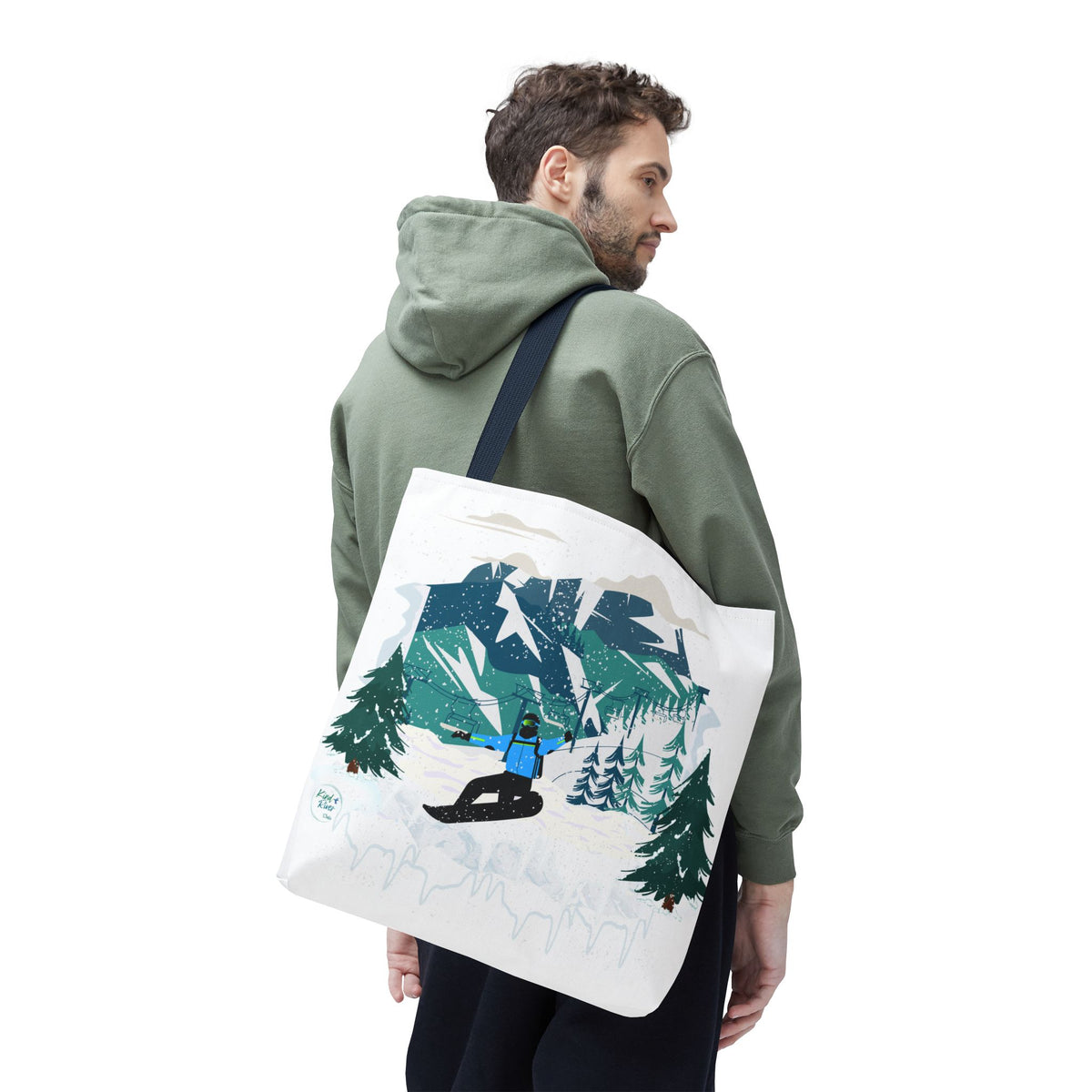 Snowboarder Mountain Tote Bag — Winter Sports Scenic Tote