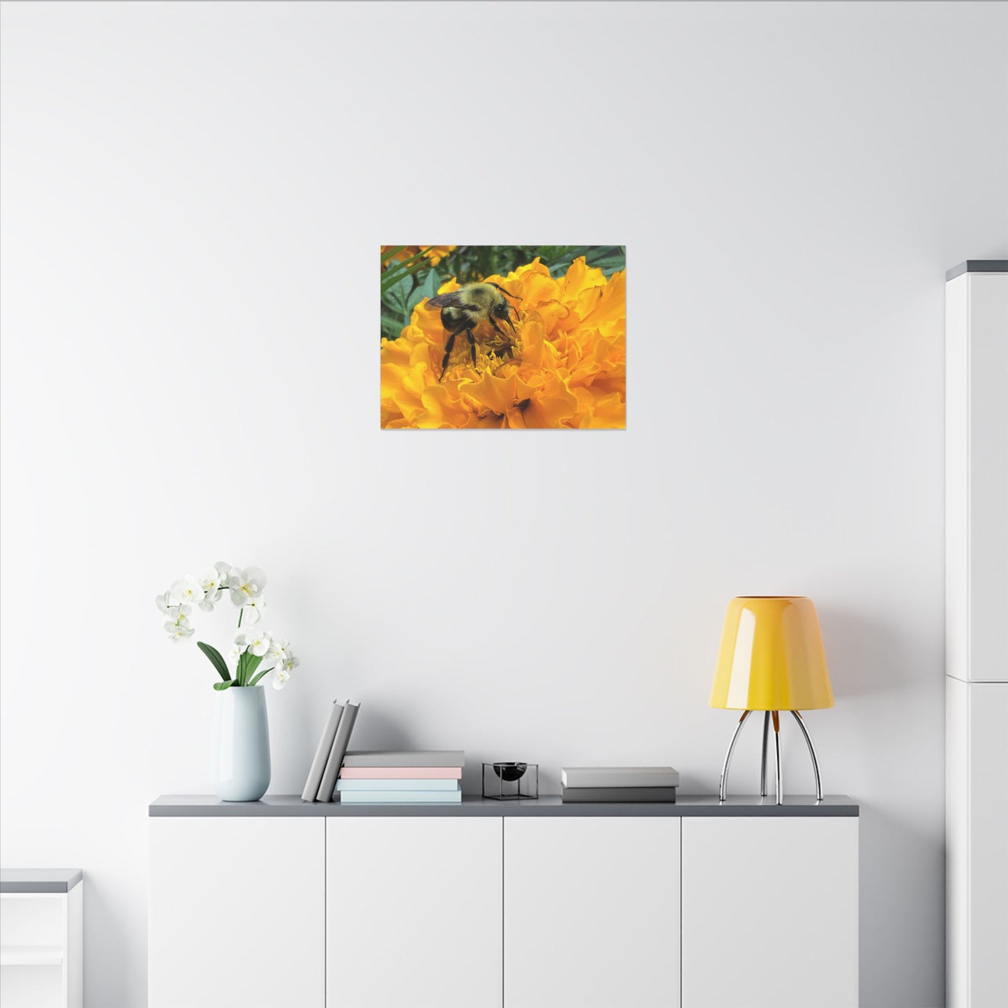 Canvas Print - Bee on Marigold MA (original photograph by Kind River Studio)