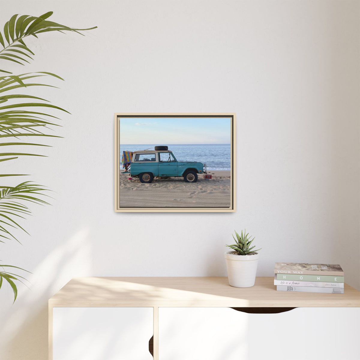 Vintage Beach Bronco Canvas Framed Print (original photograph by Kind River Studio)
