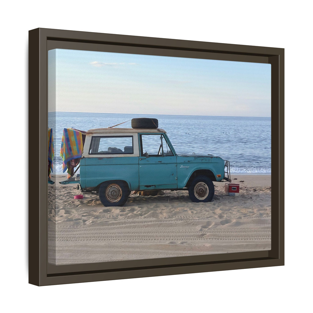 Vintage Beach Bronco Canvas Framed Print (original photograph by Kind River Studio)