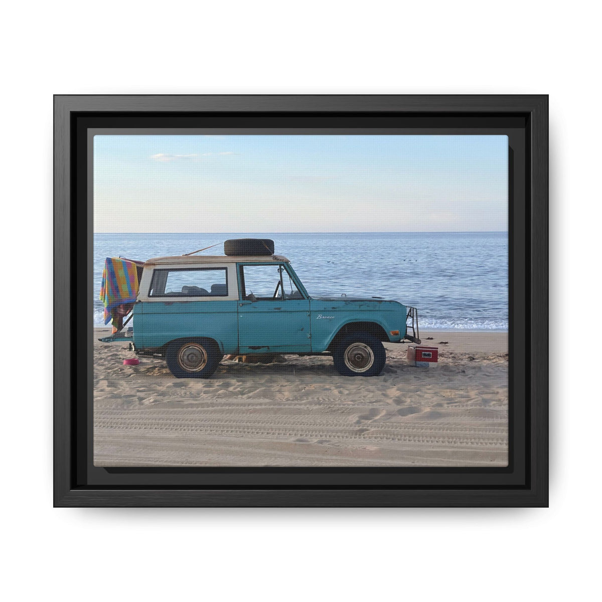 Vintage Beach Bronco Canvas Framed Print (original photograph by Kind River Studio)