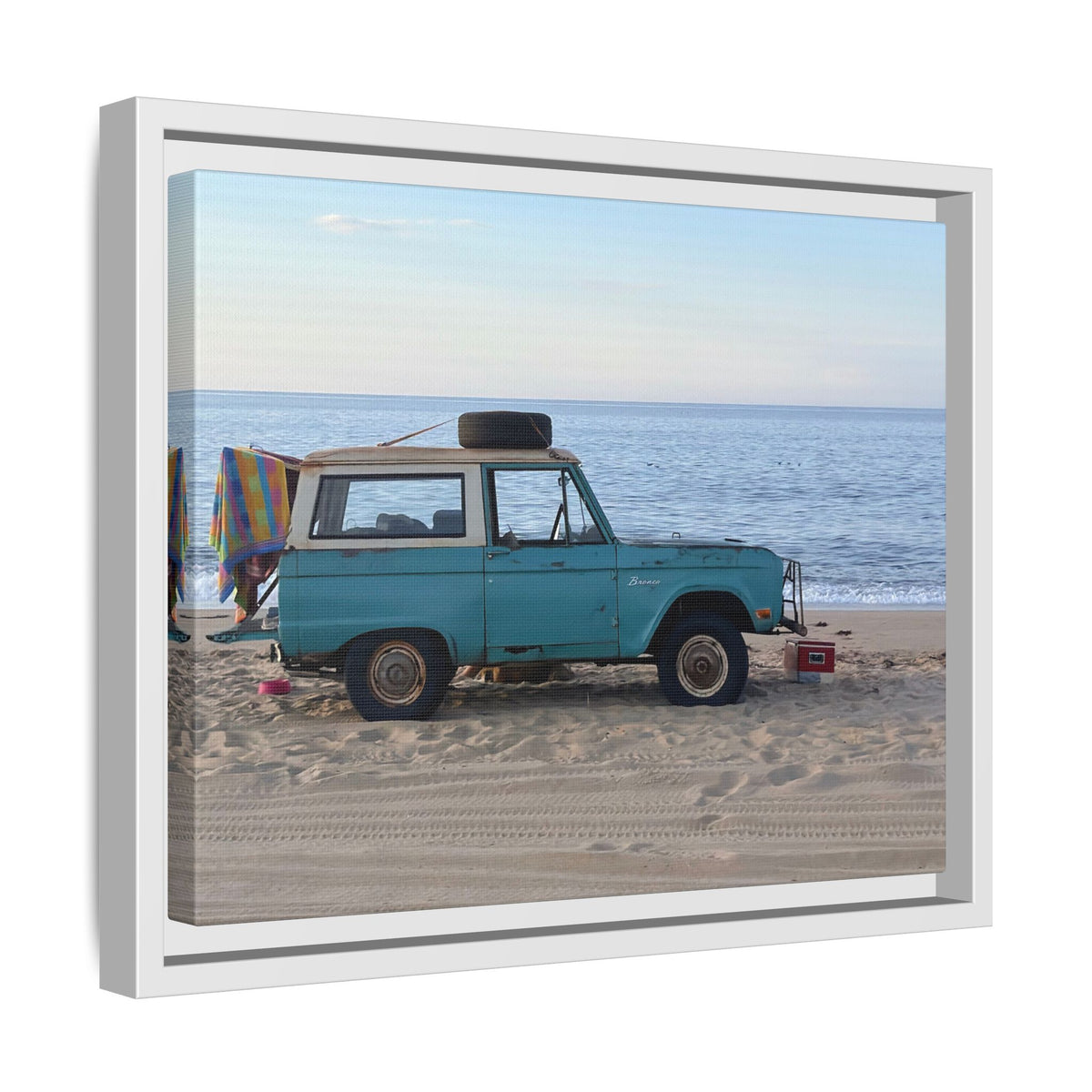Vintage Beach Bronco Canvas Framed Print (original photograph by Kind River Studio)