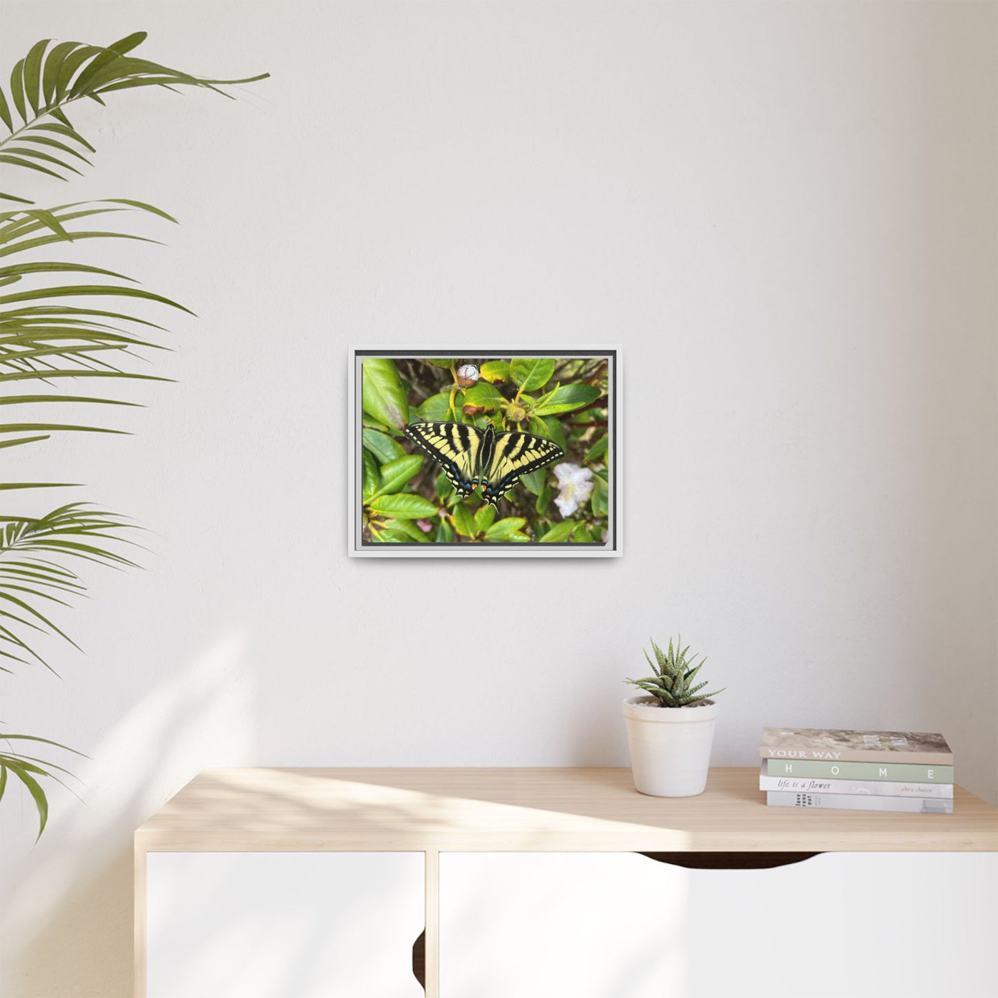Canvas Print in Frame - Eastern Tiger Swallowtail Butterfly on Rhodie (original photograph by Kind River Studio)