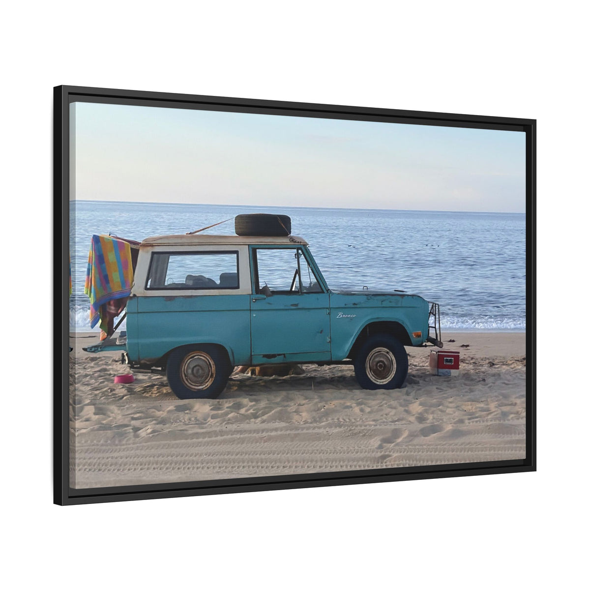 Vintage Beach Bronco Canvas Framed Print (original photograph by Kind River Studio)