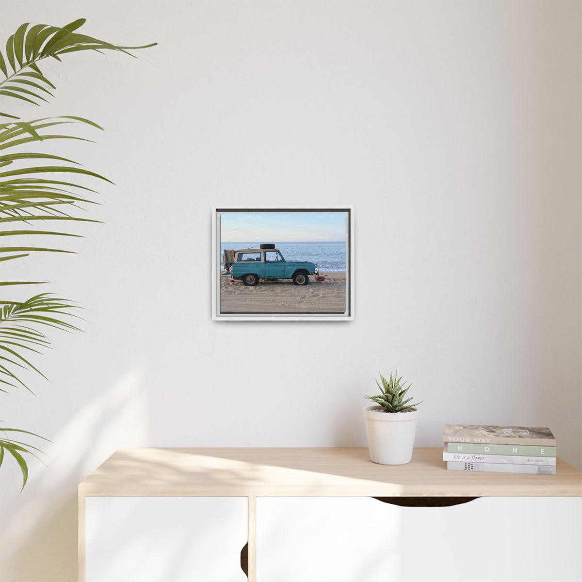 Vintage Beach Bronco Canvas Framed Print (original photograph by Kind River Studio)