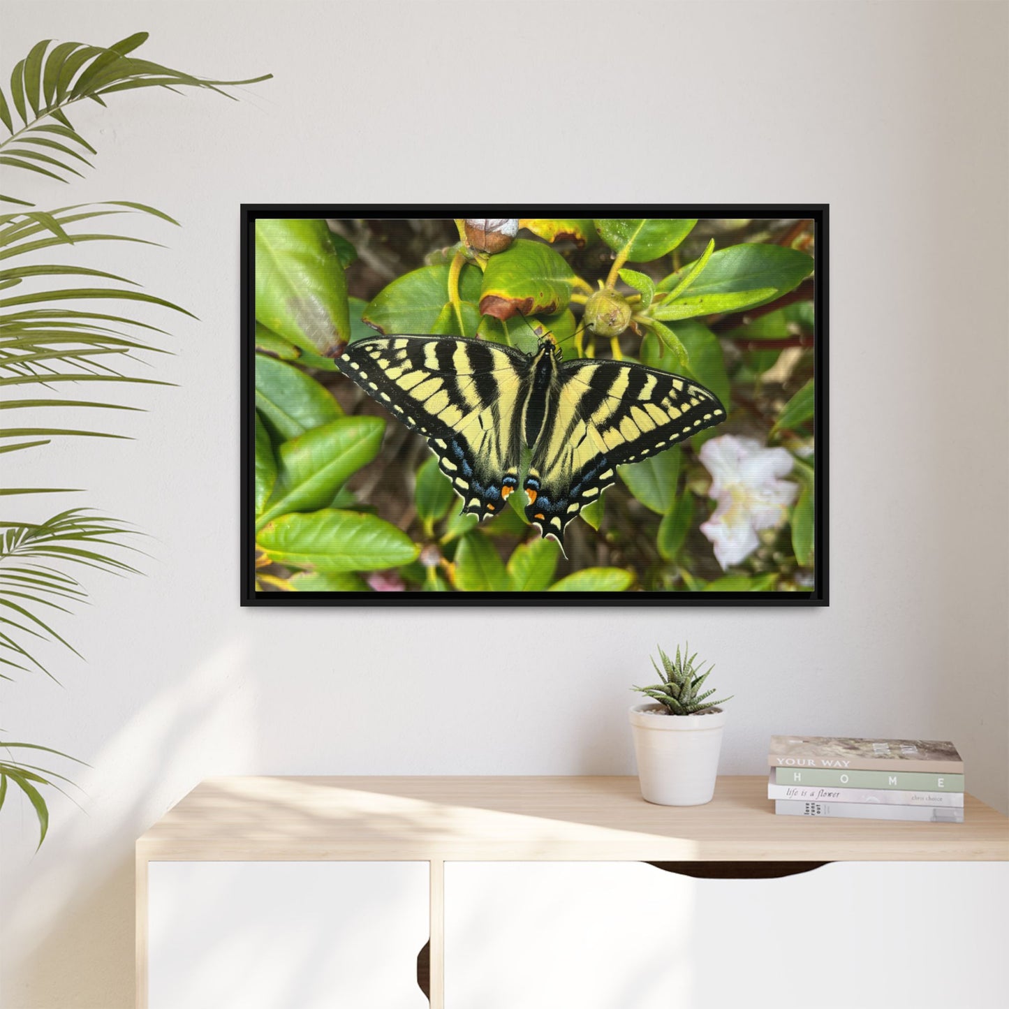 Canvas Print in Frame - Eastern Tiger Swallowtail on Rhodie (original photograph by Kind River Studio)