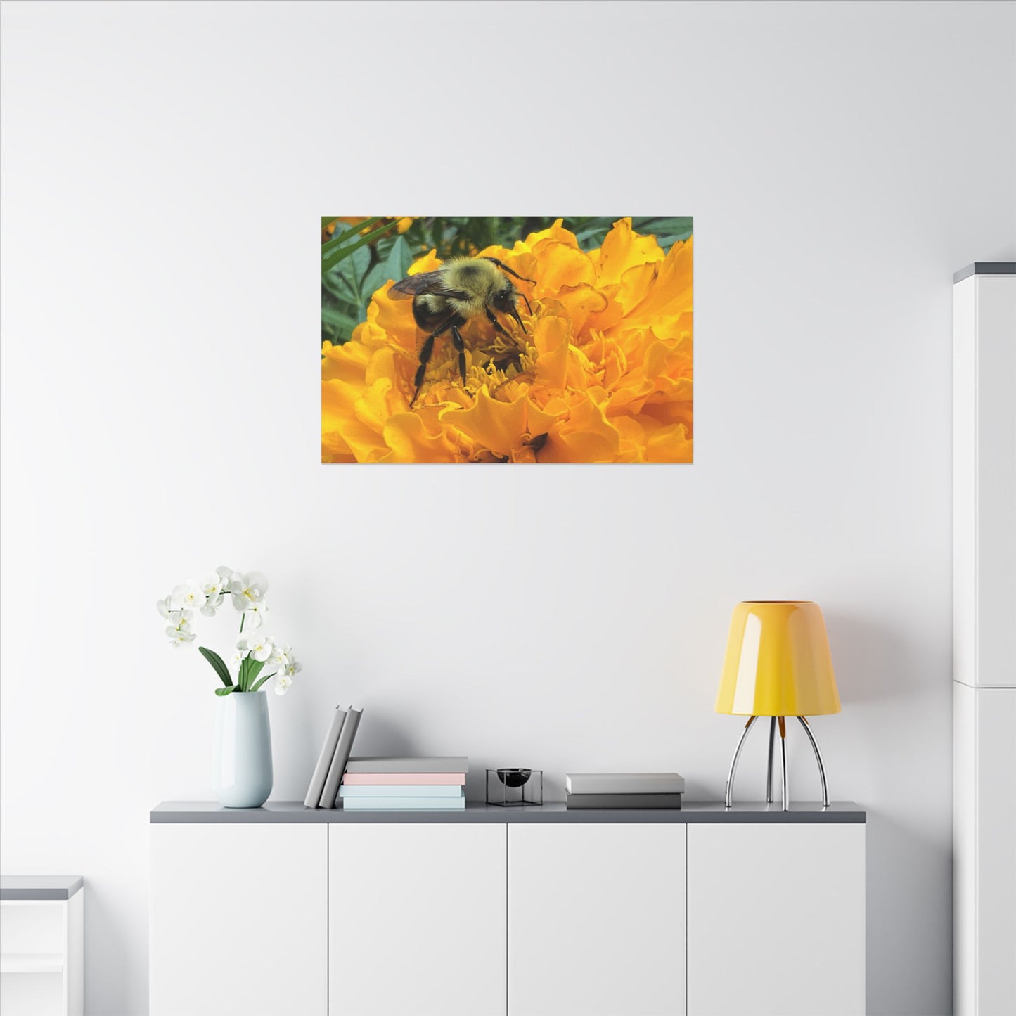 Canvas Print - Bee on Marigold MA (original photograph by Kind River Studio)