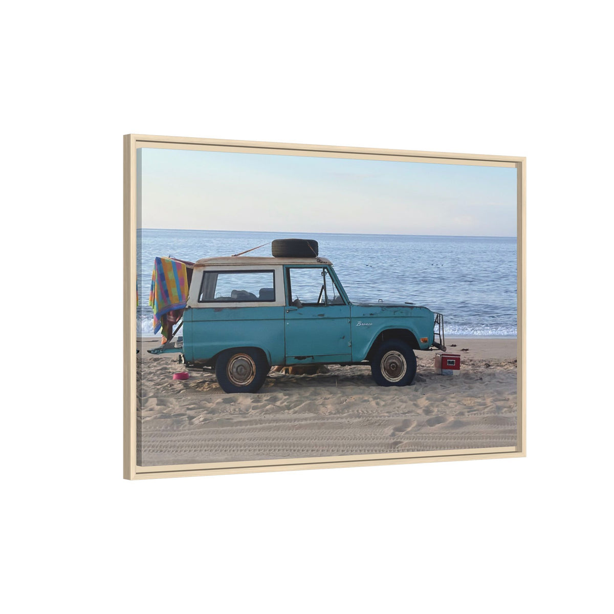 Vintage Beach Bronco Canvas Framed Print (original photograph by Kind River Studio)